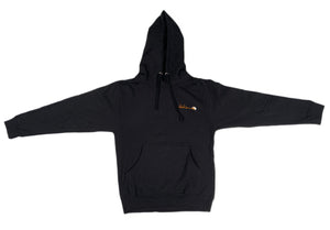 Front profile of the Bill Dance logo hoodie showing a screen-printing of the autograph logo in Vols orange
