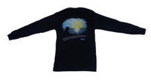 Load image into Gallery viewer, Back profile of the Bill Dance “Beautiful Day” long sleeve t-shirt in black showing a graphic of sunrise and a Bill Dance quotation 
