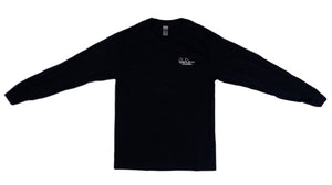 Front profile of the Bill Dance “Work” long sleeve t-shirt in black showing the Bill Dance autograph printed on chest of garment 