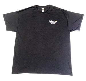 Front profile of the Bill Dance “Beautiful Day” short sleeve t-shirt in black showing the Bill Dance autograph logo printed on chest of garment 