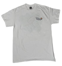 Load image into Gallery viewer, Front profile of the Bill Dance short sleeve “Fat Free Shad Lure” shirt in white showing the Bill Dance autograph logo on chest of garment 
